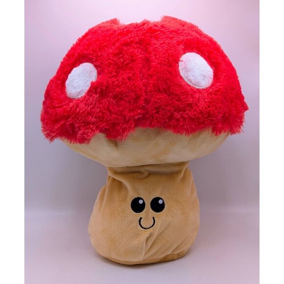 Goffa Smiling Red Spotted Cap Mushroom 11" Plush Stuffed Toy Happy Pillow Large - Picture 2 of 4